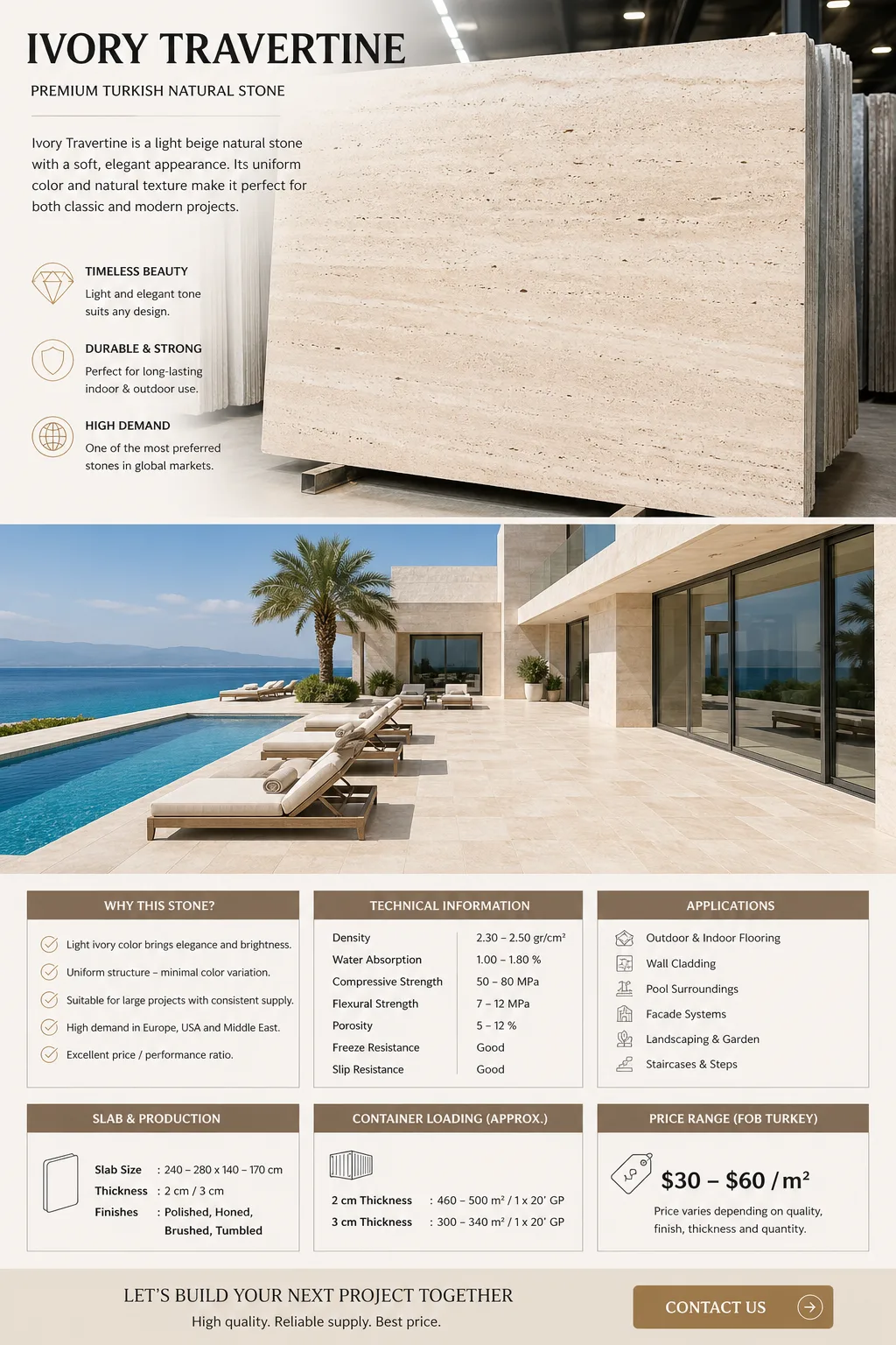 Ivory Travertine for Pool Areas & Terraces | Turkish Ivory Travertine Supplier